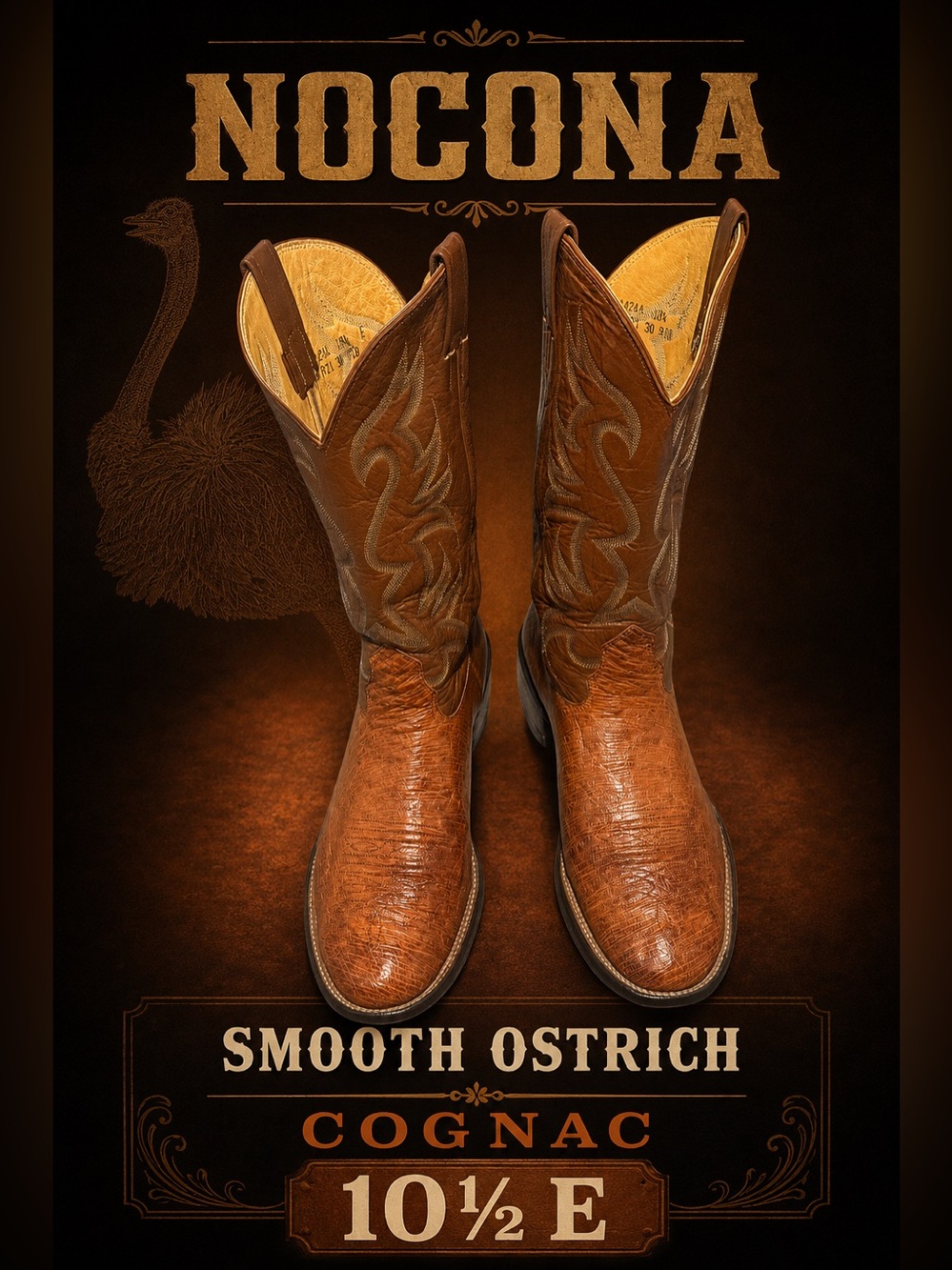 Nocona Smooth Ostrich Cowboy Boots 10.5 E USA